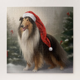Puzzle Rough Collie Chien dans la neige Noël