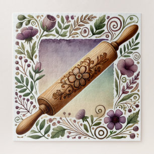 Puzzle Rouleau à pâtisserie en bois floral Art de cuisine