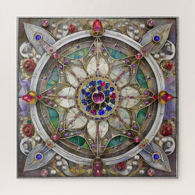 Puzzle Ruby, Amethyst, Sapphire et Pearl Mandala (Vertical)