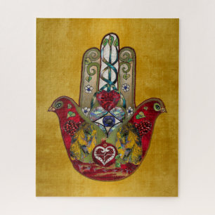 Puzzle Ruby Pomegranate Heart Red Bird Hamsa