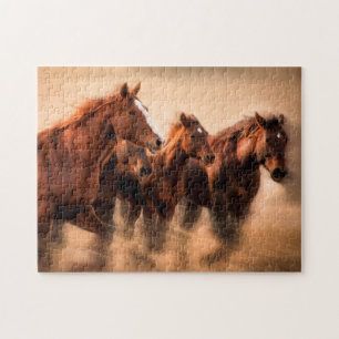 Puzzle running horses, blur and flying manes