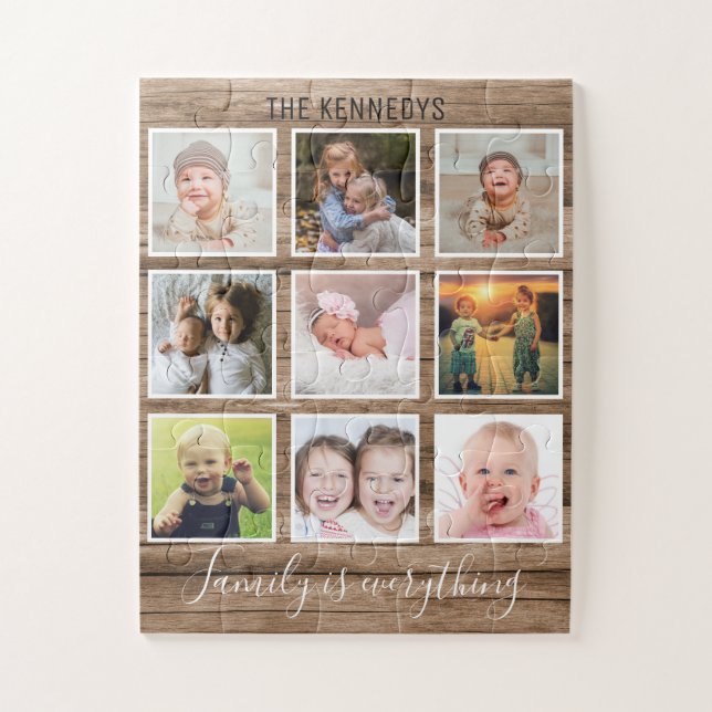 Puzzle Rustic Wood 9 Photo Famille Collage (Vertical)