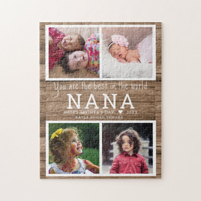 Puzzle Rustic Wood Best Nana 4 Photo Collage (Vertical)
