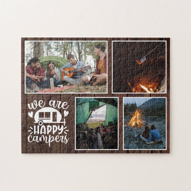 Puzzle Rustic Wood Camping 4 Photo Collage Keepsaké (Horizontal)