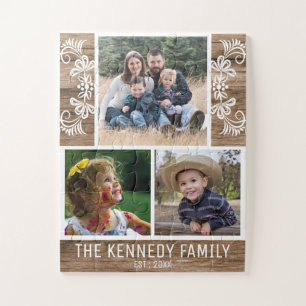 Puzzle Rustic Wood Family Name Photo Collage