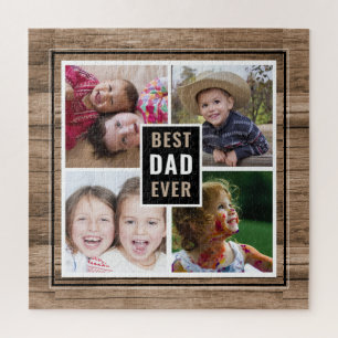 Puzzle Rustic Wood Meilleur père Jamais 4 Collage de pho