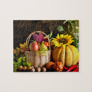 Puzzle Rustique Autumn Harvest Flowers Citrouille