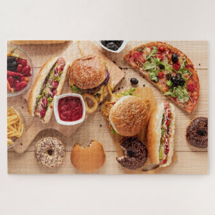 Puzzle Rustique Burger Hot dog Pizza French Fries Donut