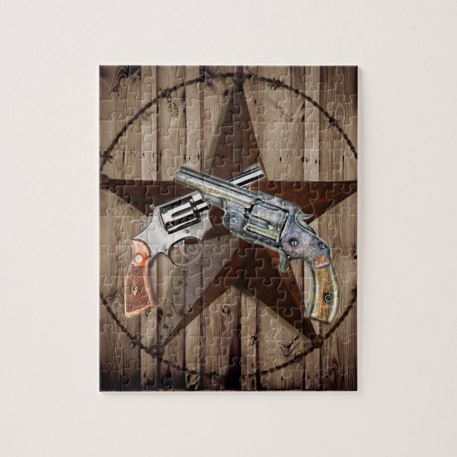 Puzzle rustique western country texas star cowboy pistole (Vertical)