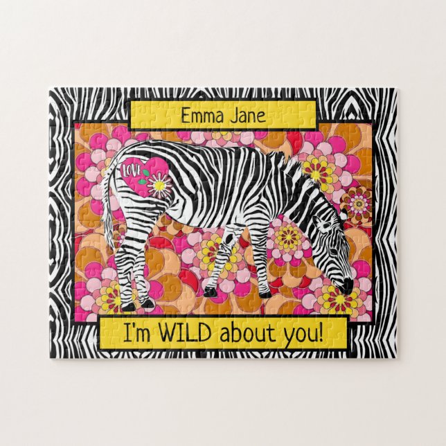 Puzzle Safari Zebra avec coeur et amour Saint Valentin (Horizontal)