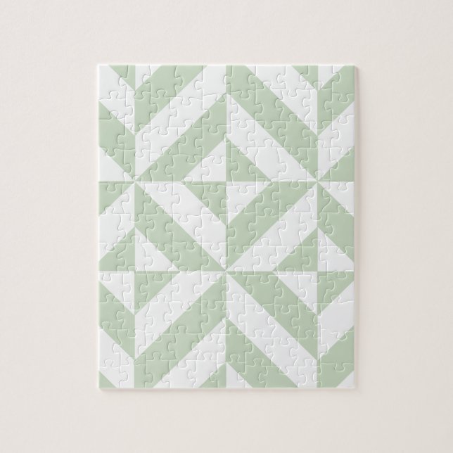 Puzzle Sage Green Geometric Deco Cube Pattern (Vertical)