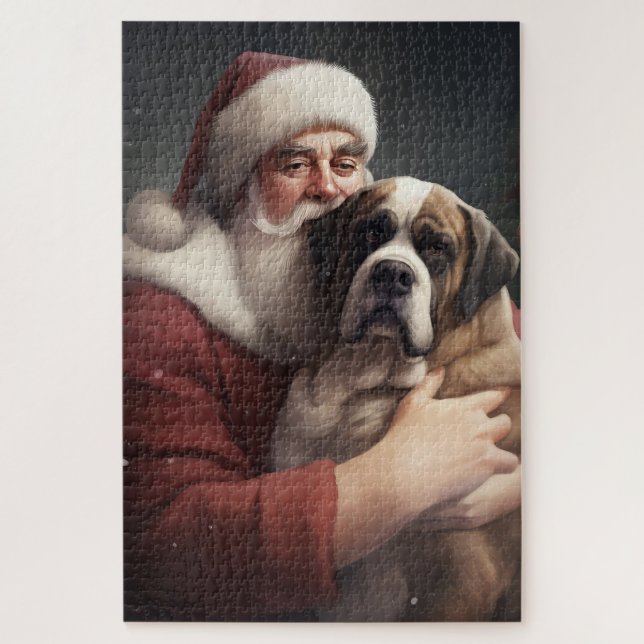 Puzzle Saint Bernard avec le Père Noël Festif Noël (Vertical)