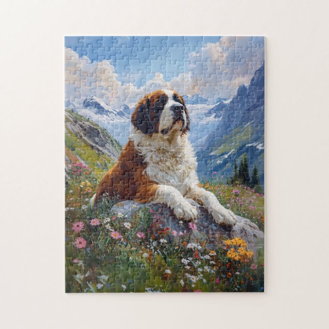 Puzzle Saint Bernard Champ Fleur sauvage Pittoresque (Vertical)