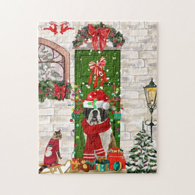 Puzzle Saint Bernard Chien Noël (Vertical)