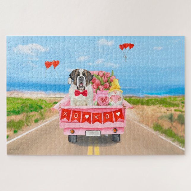 Puzzle Saint Bernard Chien Saint Valentin Coeurs de camio (Horizontal)