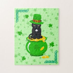 Puzzle Saint Patrick's Day Shamrock Pot of Gold Black Cat