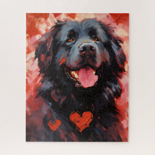 Puzzle Saint-Valentin, chien de Terre-Neuve