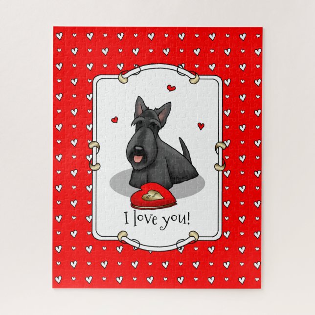 Puzzle Saint-Valentin (rouge) Chien écossais (noir) migno (Vertical)