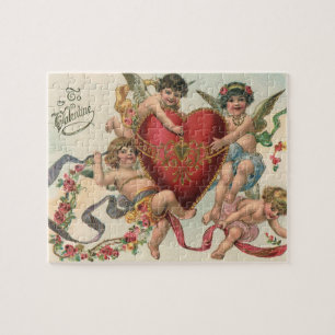 Puzzle Saint-Valentin victorien vintage, anges et coeur c