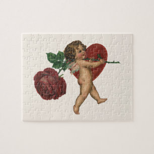 Puzzle Saint-Valentin Vintage Chérubin et Rose Victorienn