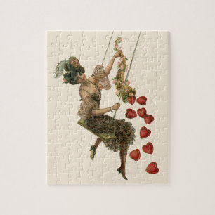 Puzzle Saint-Valentin vintage, dame victorienne sur une b