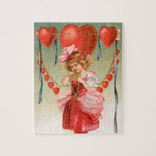 Puzzle Saint-Valentin vintage, fille victorienne avec des