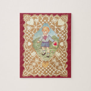 Puzzle Saint-Valentin vintage, joli garçon dans la prairi