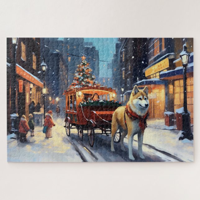 Puzzle Saison de Noël Akita (Horizontal)