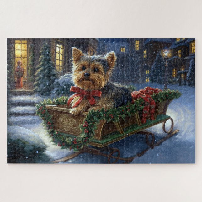 Puzzle Saison de Noël du Yorkshire Terrier (Horizontal)