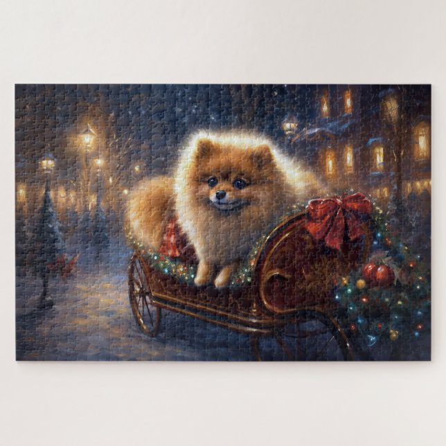 Puzzle Saison de Noël Poméranienne brossé (Horizontal)