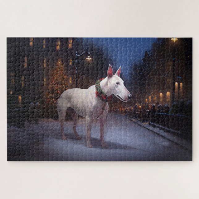 Puzzle Saison Festive de Noël Bull Terrier (Horizontal)