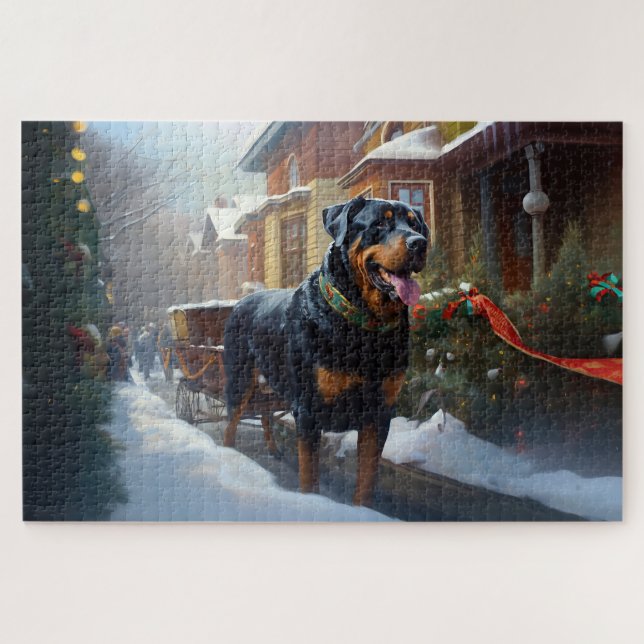 Puzzle Saison festive de Noël de Rottweiler (Horizontal)