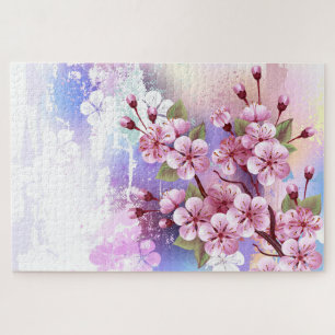 Puzzle Sakura rose sur la peinture Arrière - plan
