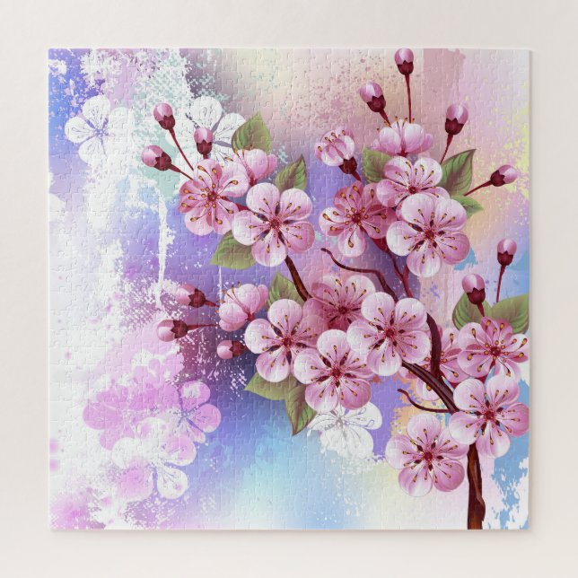 Puzzle Sakura rose sur la peinture Arrière - plan (Vertical)