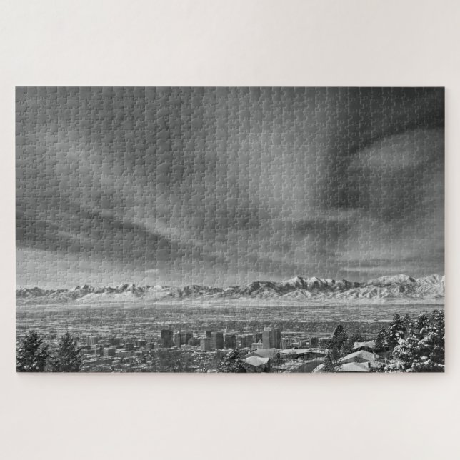 Puzzle Salt Lake City, Utah noir et blanc -20x30 pouces (Horizontal)