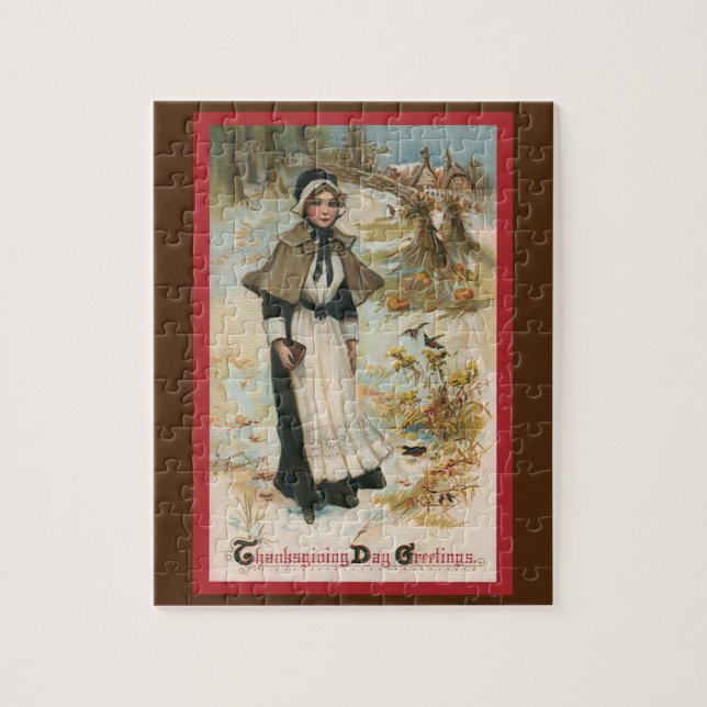 Puzzle Salutations de jour de Thanksgiving avec une femme (Vertical)