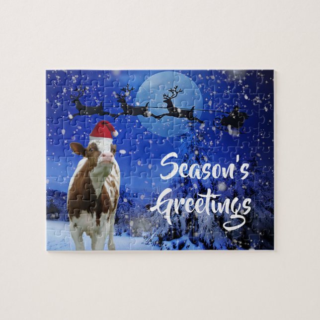 Puzzle Salutations de la saison des vaches de père Noël (Horizontal)