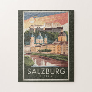 Puzzle Salzbourg Autriche Illustration Voyage Art Vintage