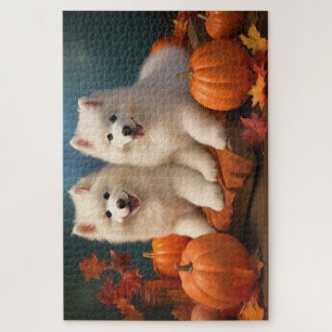 Puzzle Samoyed Chiot Automne Citrouille de plaisir