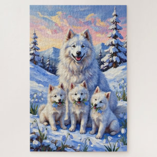 Puzzle Samoyed Snowdrop Meadow Art