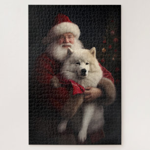 Puzzle Samoyède avec le Père Noël Fête de Noël