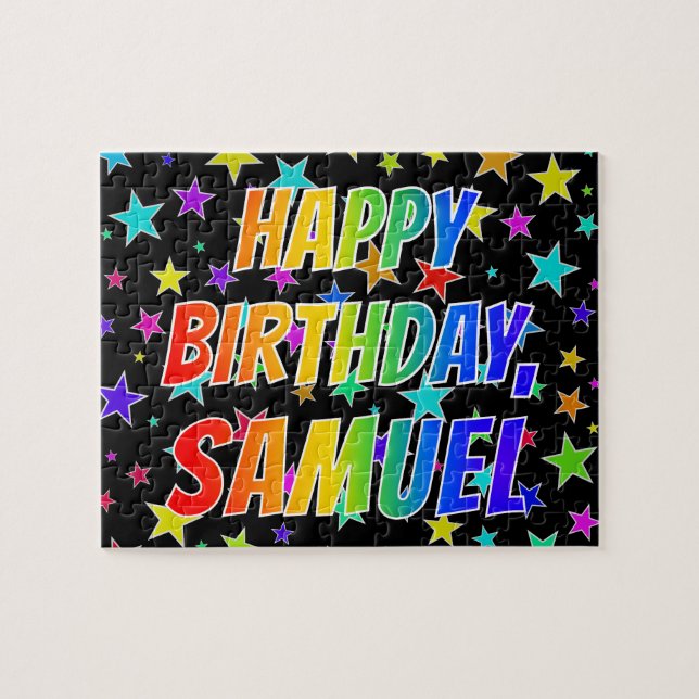 Puzzle "SAMUEL" Prénom, Amusant "HEUREUX ANNIVERSAIRE" (Horizontal)