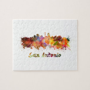 Puzzle San Antonio skyline in watercolor