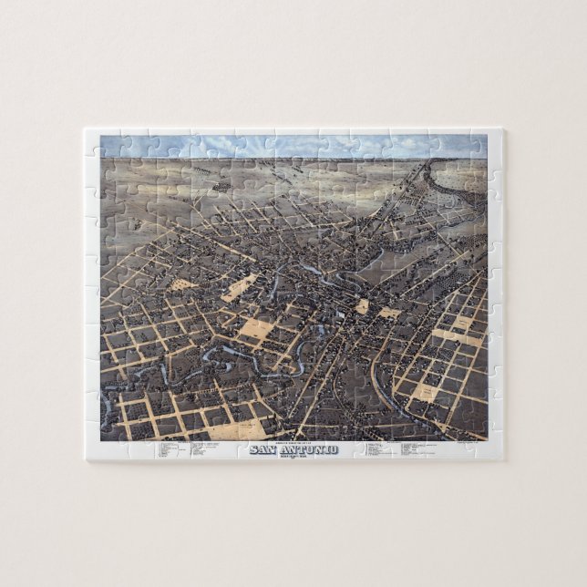 Puzzle San Antonio, Texas, Antique Aerial City Map, 1873 (Horizontal)