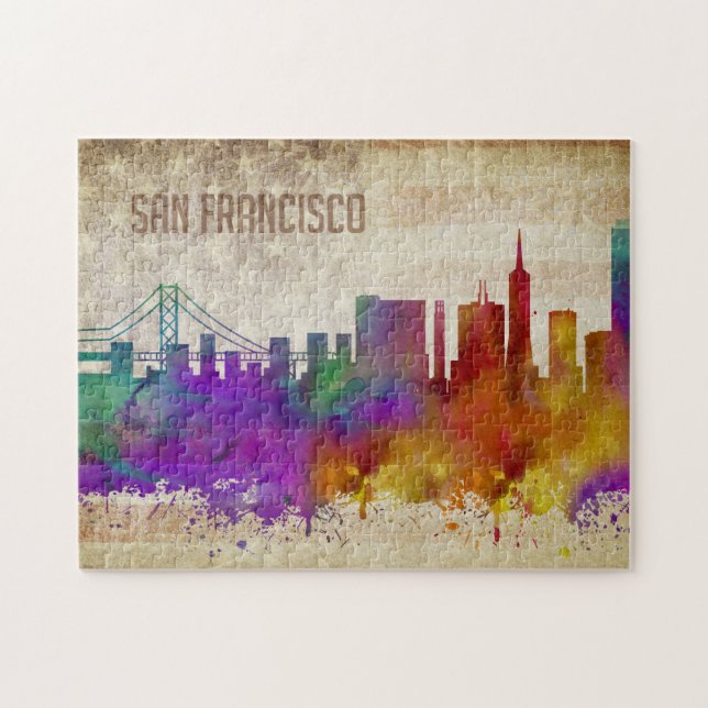Puzzle San Francisco, horizon de ville d'aquarelle de CA (Horizontal)