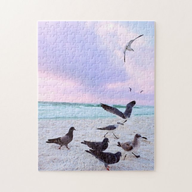 Puzzle Sandy Beach Party avec les pigeons et les mouettes (Vertical)