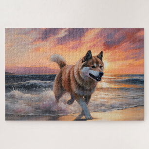 Puzzle Sandy Paws Akita Chien sur le coucher du soleil de