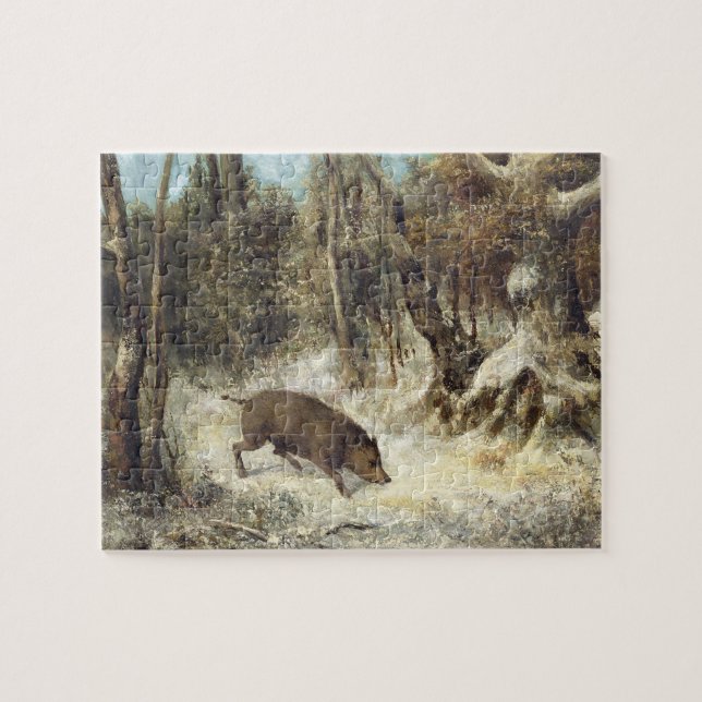 Puzzle Sanglier dans la neige, signée comme Courbet (Horizontal)