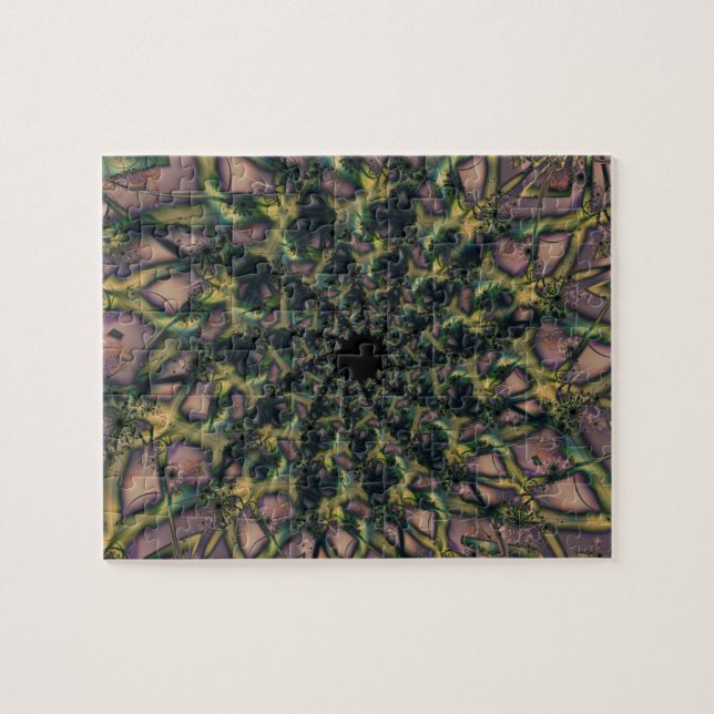 Puzzle Sans fin | Art fractal rose et jaune (Horizontal)