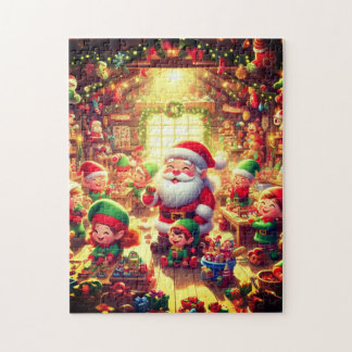 Puzzle Santa and His Cute Little Elves Christmas Holiday
